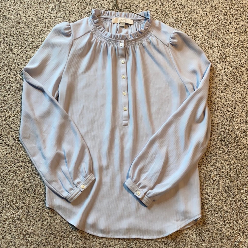 Loft Light Blue Half Button Blouse, size XS